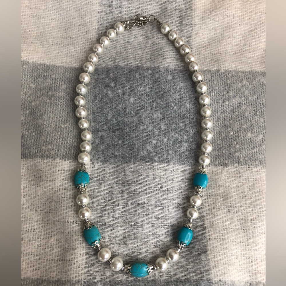 NEW shell pearl and turquoise necklace